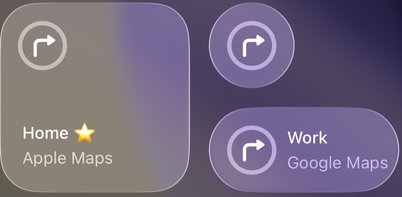 Control Center controls for Home in Apple Maps and Work in Google Maps