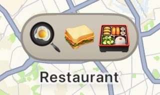 A restaurant pin with three food emoji